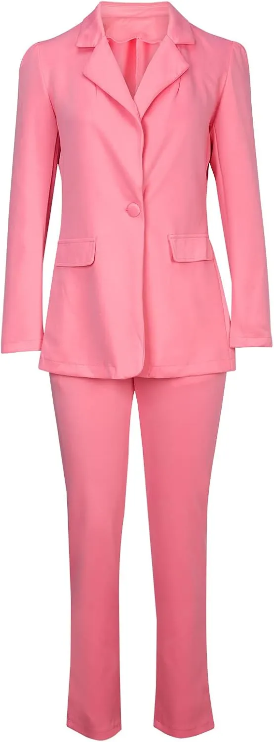 Women's Suit Coat and Pant Set Ladies Fashion Business Casual Loose Solid Long Blazer Coat & 3/4 Leg Pants 2PC Suit