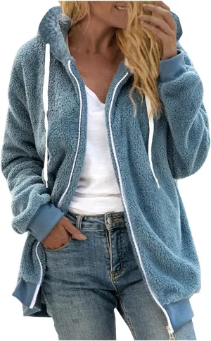 Womens Winter Fleece Jackets Plus Size Coats Oversized Zip Up Hoodies Lightweight Sherpa Jacket Warm Overcoats