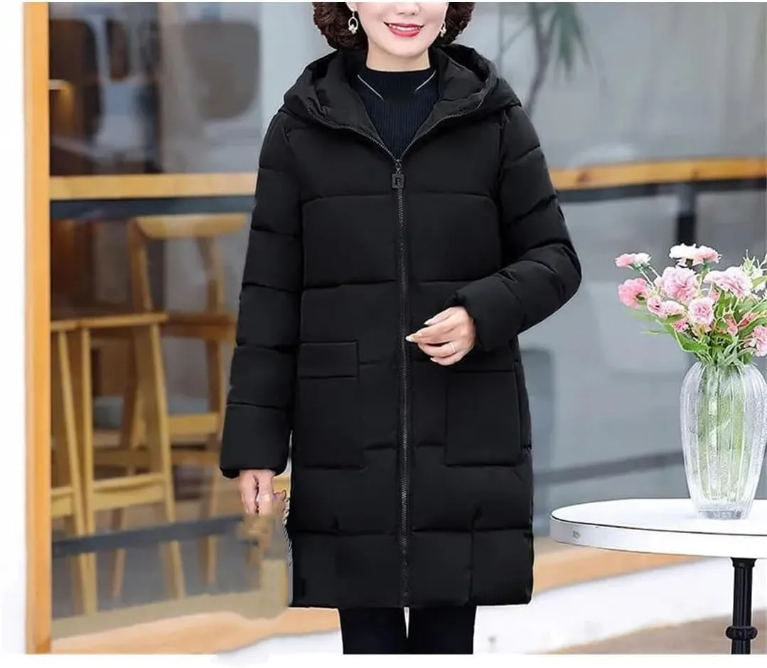 Women's Winter Warm Thick Parka Jacket with Hooded Cotton Padded Coat