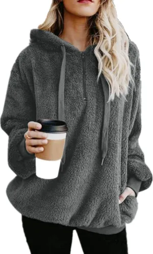 Yanekop Womens Hoodies Sherpa Pullover Sweater Fuzzy Fleece Sweatshirt Oversized Hoodie Cozy Outerwear with Pockets
