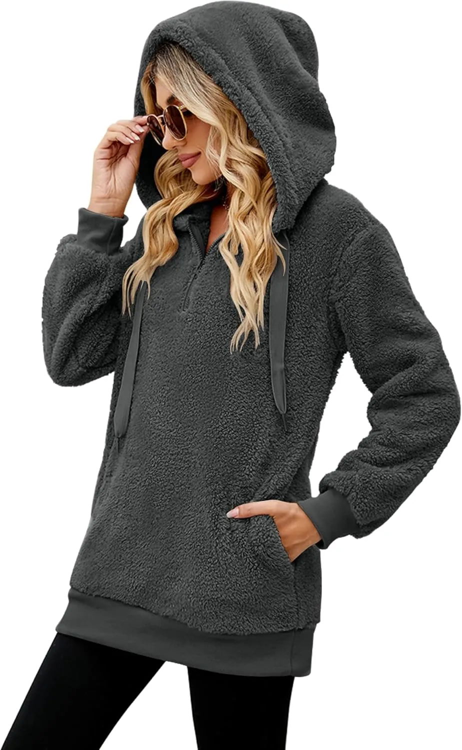 Yanekop Womens Hoodies Sherpa Pullover Sweater Fuzzy Fleece Sweatshirt Oversized Hoodie Cozy Outerwear with Pockets