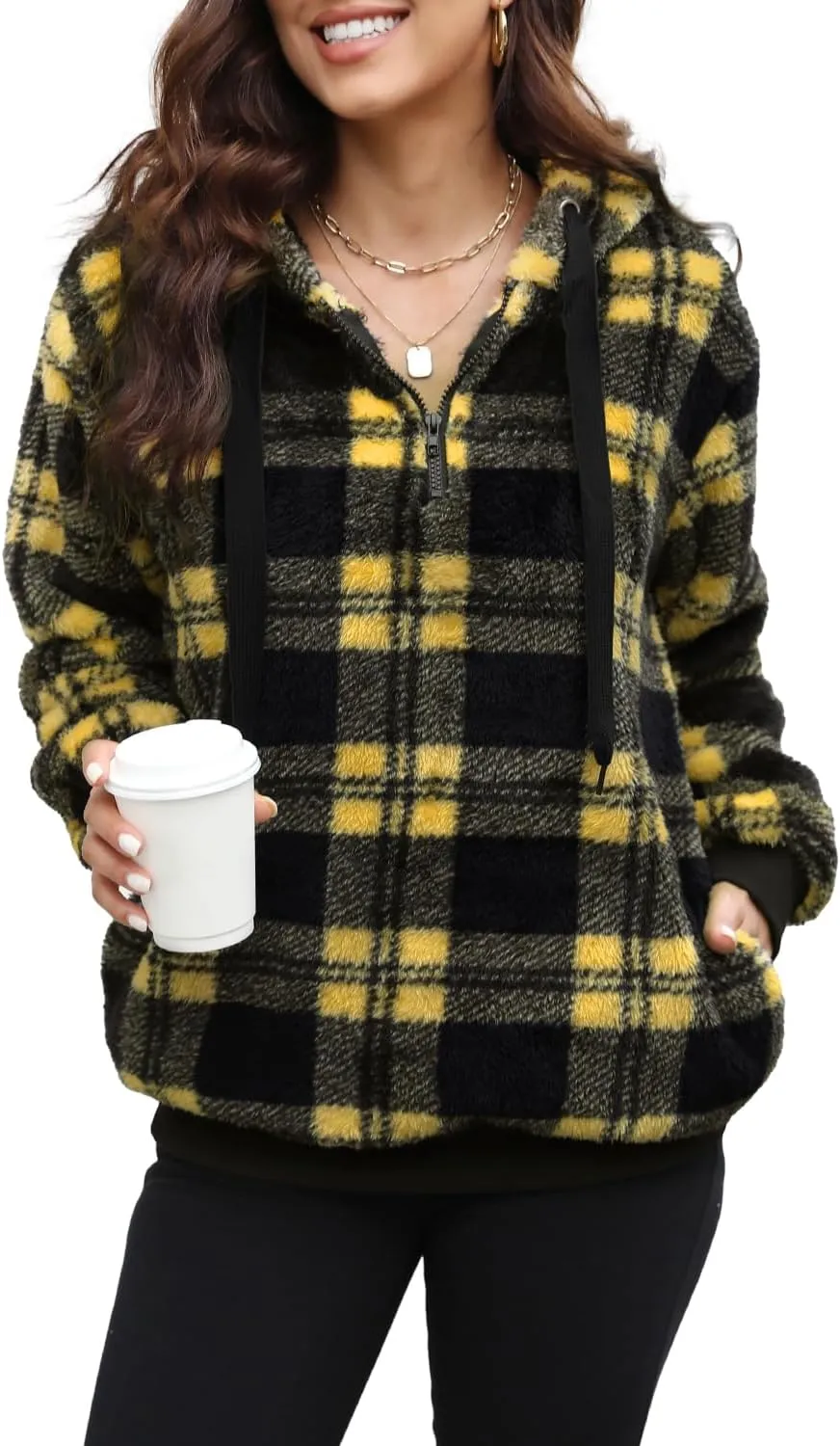 Yanekop Womens Hoodies Sherpa Pullover Sweater Fuzzy Fleece Sweatshirt Oversized Hoodie Cozy Outerwear with Pockets
