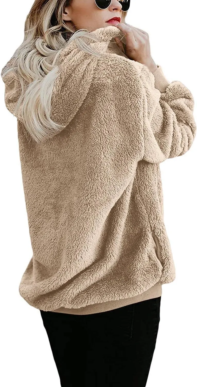 Yanekop Womens Hoodies Sherpa Pullover Sweater Fuzzy Fleece Sweatshirt Oversized Hoodie Cozy Outerwear with Pockets