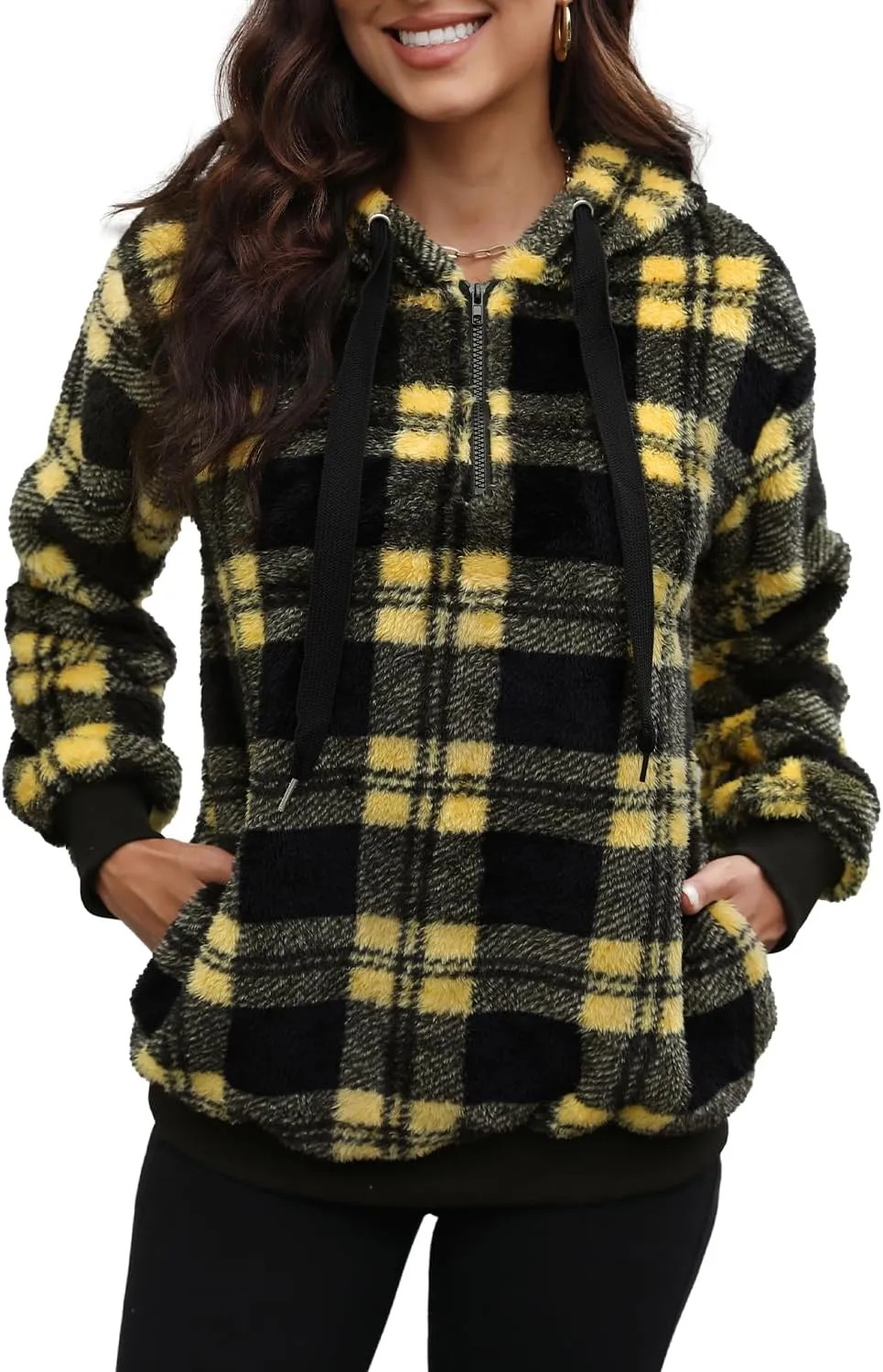 Yanekop Womens Hoodies Sherpa Pullover Sweater Fuzzy Fleece Sweatshirt Oversized Hoodie Cozy Outerwear with Pockets