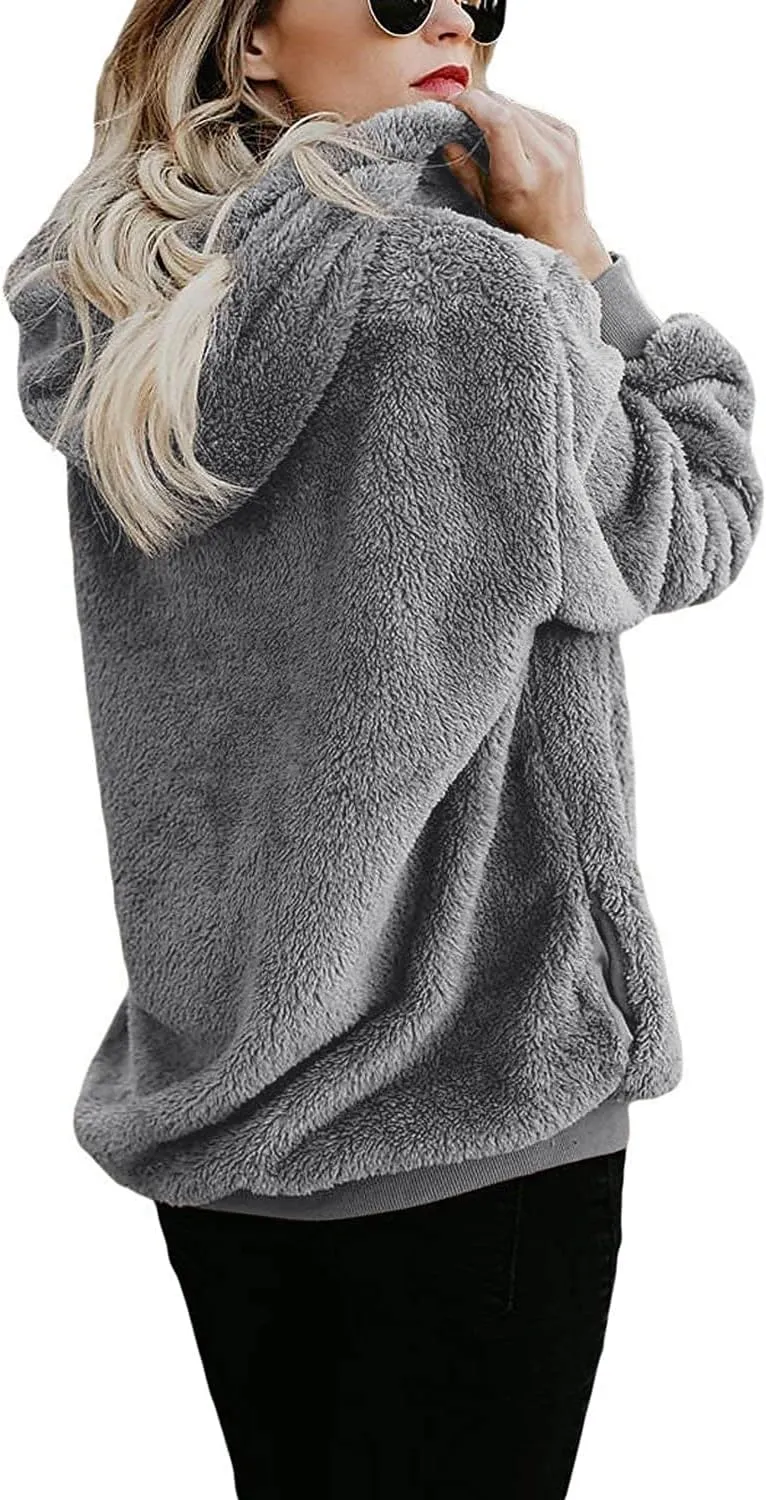 Yanekop Womens Hoodies Sherpa Pullover Sweater Fuzzy Fleece Sweatshirt Oversized Hoodie Cozy Outerwear with Pockets