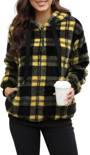 Yanekop Womens Hoodies Sherpa Pullover Sweater Fuzzy Fleece Sweatshirt Oversized Hoodie Cozy Outerwear with Pockets