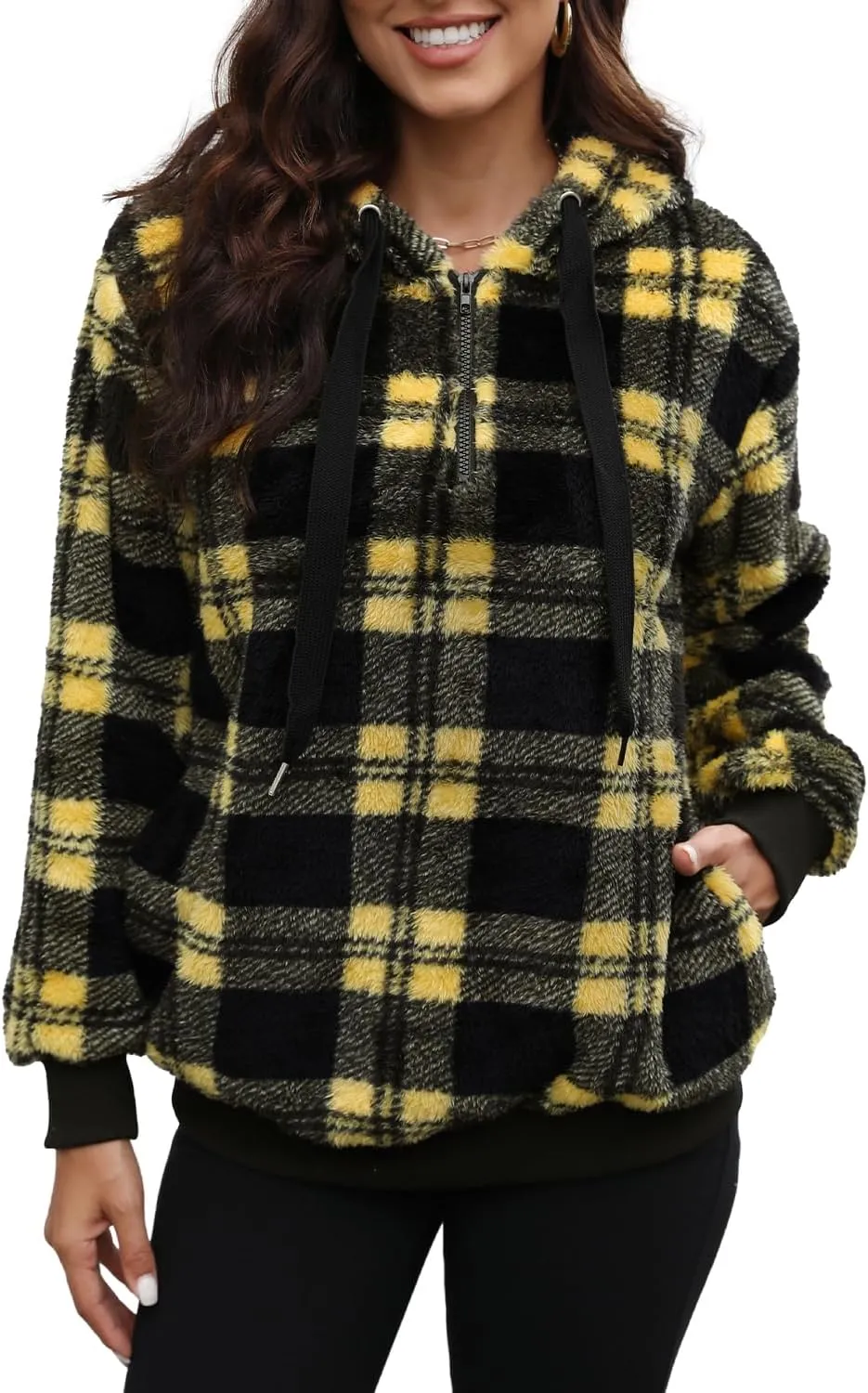 Yanekop Womens Hoodies Sherpa Pullover Sweater Fuzzy Fleece Sweatshirt Oversized Hoodie Cozy Outerwear with Pockets