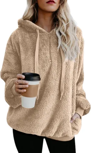 Yanekop Womens Hoodies Sherpa Pullover Sweater Fuzzy Fleece Sweatshirt Oversized Hoodie Cozy Outerwear with Pockets