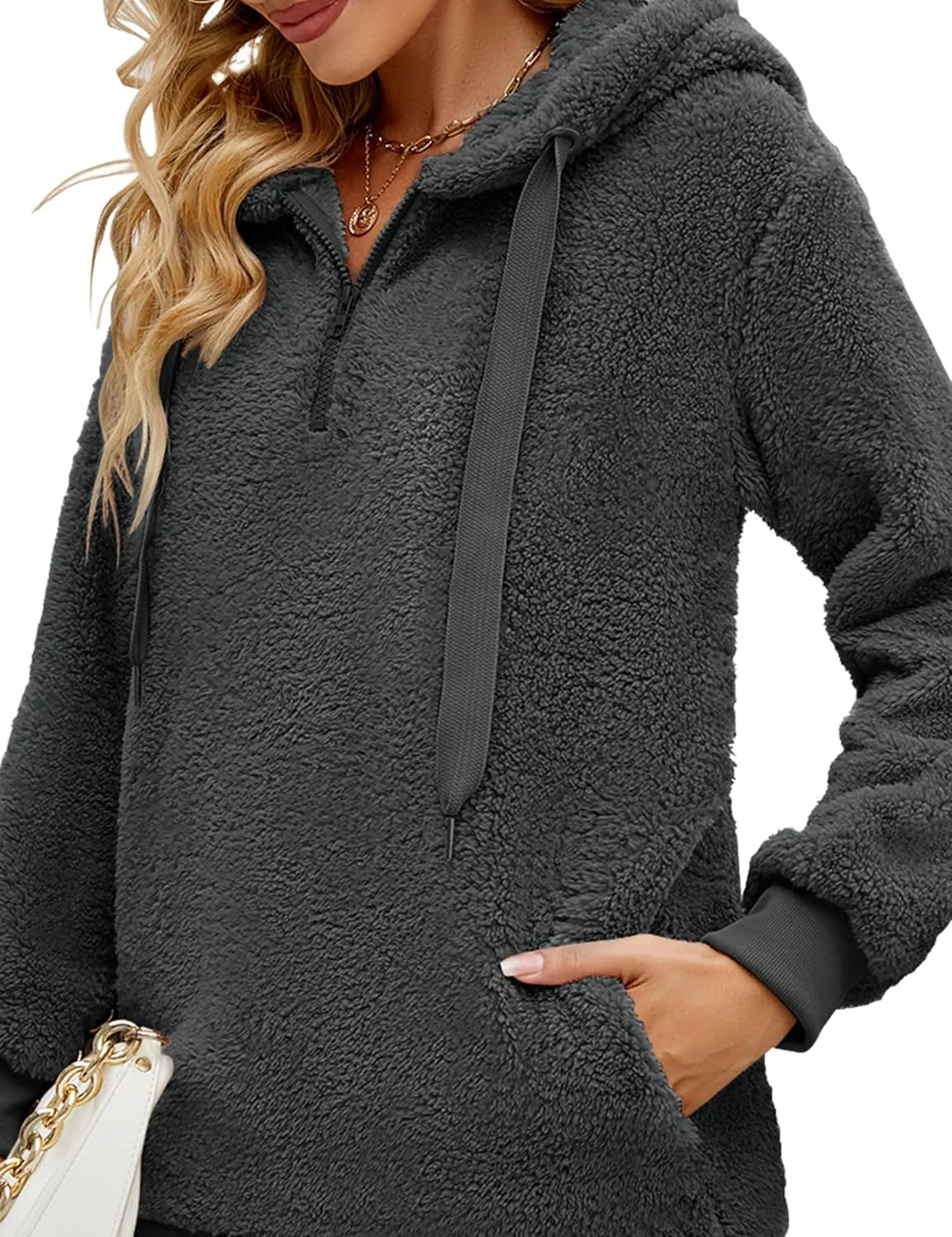 Yanekop Womens Hoodies Sherpa Pullover Sweater Fuzzy Fleece Sweatshirt Oversized Hoodie Cozy Outerwear with Pockets