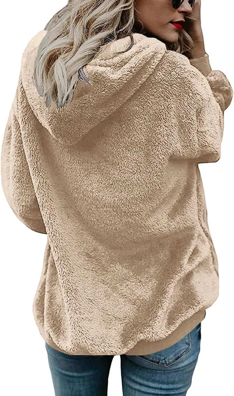 Yanekop Womens Hoodies Sherpa Pullover Sweater Fuzzy Fleece Sweatshirt Oversized Hoodie Cozy Outerwear with Pockets