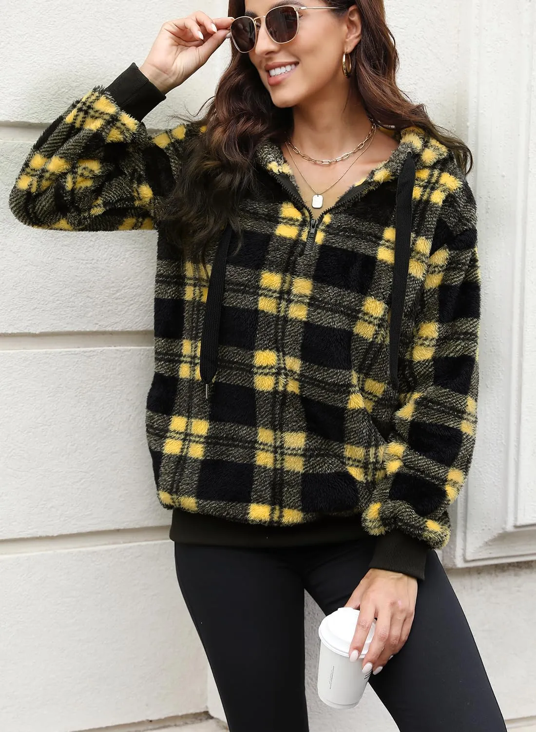 Yanekop Womens Hoodies Sherpa Pullover Sweater Fuzzy Fleece Sweatshirt Oversized Hoodie Cozy Outerwear with Pockets