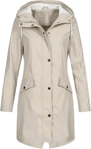 ZYXTIM Women's Oversize Raincoat Waterproof Lightweight Hooded Rain Jacket Loose Warm Winderbreaker Rain Slicker Trench Coat
